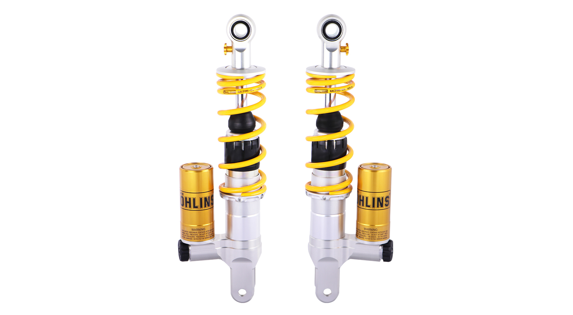 Öhlins front suspension for Lambretta G350, featuring STX technology, fully adjustable in compression and rebound damping and spring preload and featuring piggy-back reservoirs.