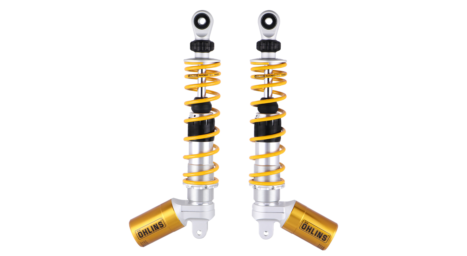 Öhlins rear suspension for Lambretta V200 Special, featuring STX technology, piggy-back style reservoirs and adjustability in spring preload & rebound damping. Alternative springs included.