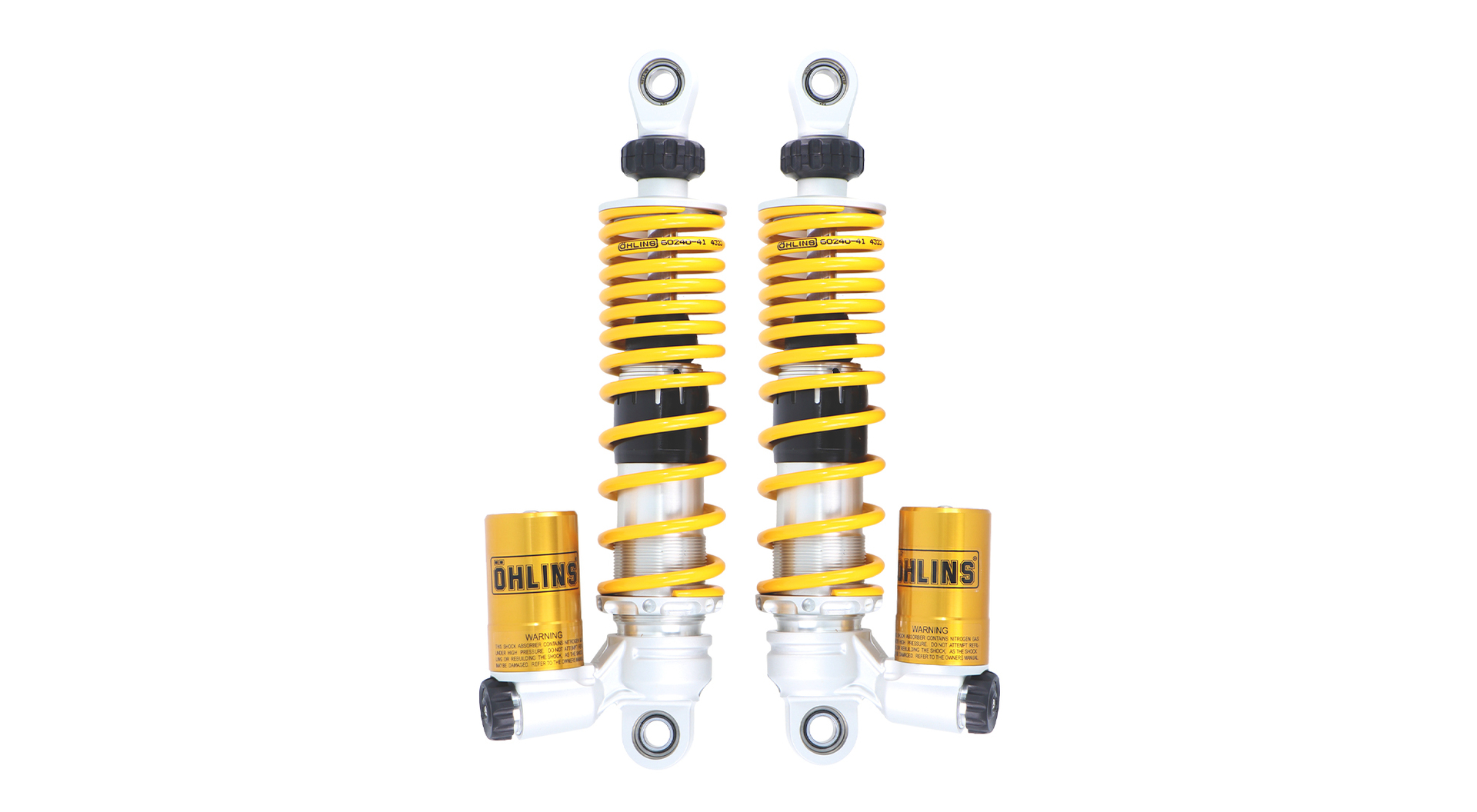 Öhlins front suspension for Lambretta X300, featuring STX technology, fully adjustable in compression and rebound damping and spring preload and featuring piggy-back reservoirs.