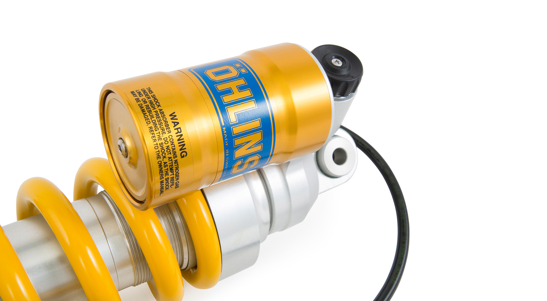 Öhlins rear suspension for Ducati DesertX (2022 onwards) fully adjustable in compression and rebound damping and spring preload and featuring a piggy-back reservoir
