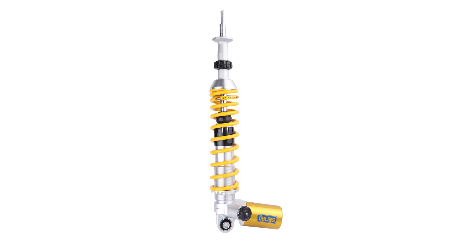 Öhlins STX36 rear shock absorber PI 502 for Vespa Sprint 150 ABS featuring a gold piggyback reservoir with adjustable compression and rebound damping and spring preload.