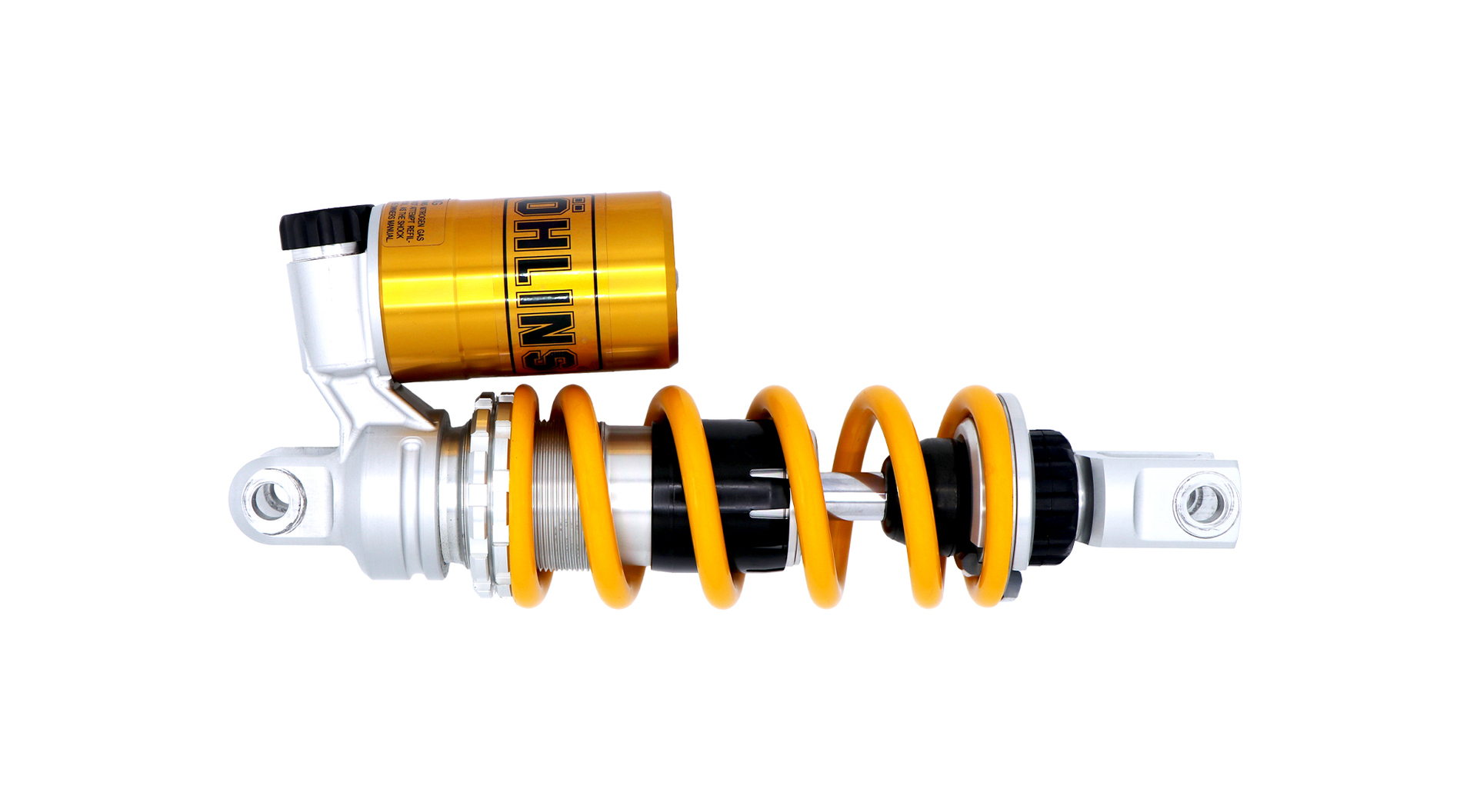 Öhlins rear suspension for Italjet Dragster 200 fully adjustable in compression and rebound damping and spring preload and featuring a piggy-back reservoir