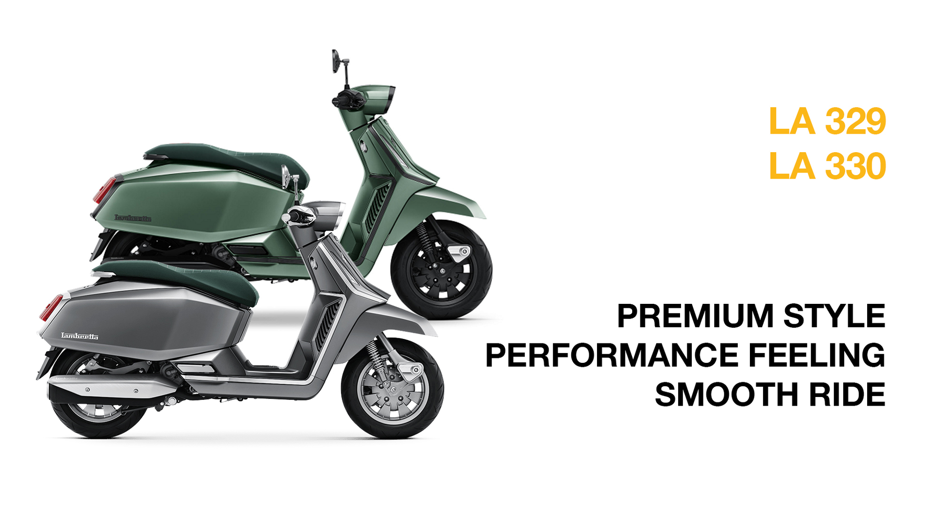 Öhlins front and rear suspension kit for Lambretta X300, featuring STX technology, piggy-back style reservoirs and full adjustability in compression and rebound damping and spring preload (front) and rebound damping and spring preload (rear).