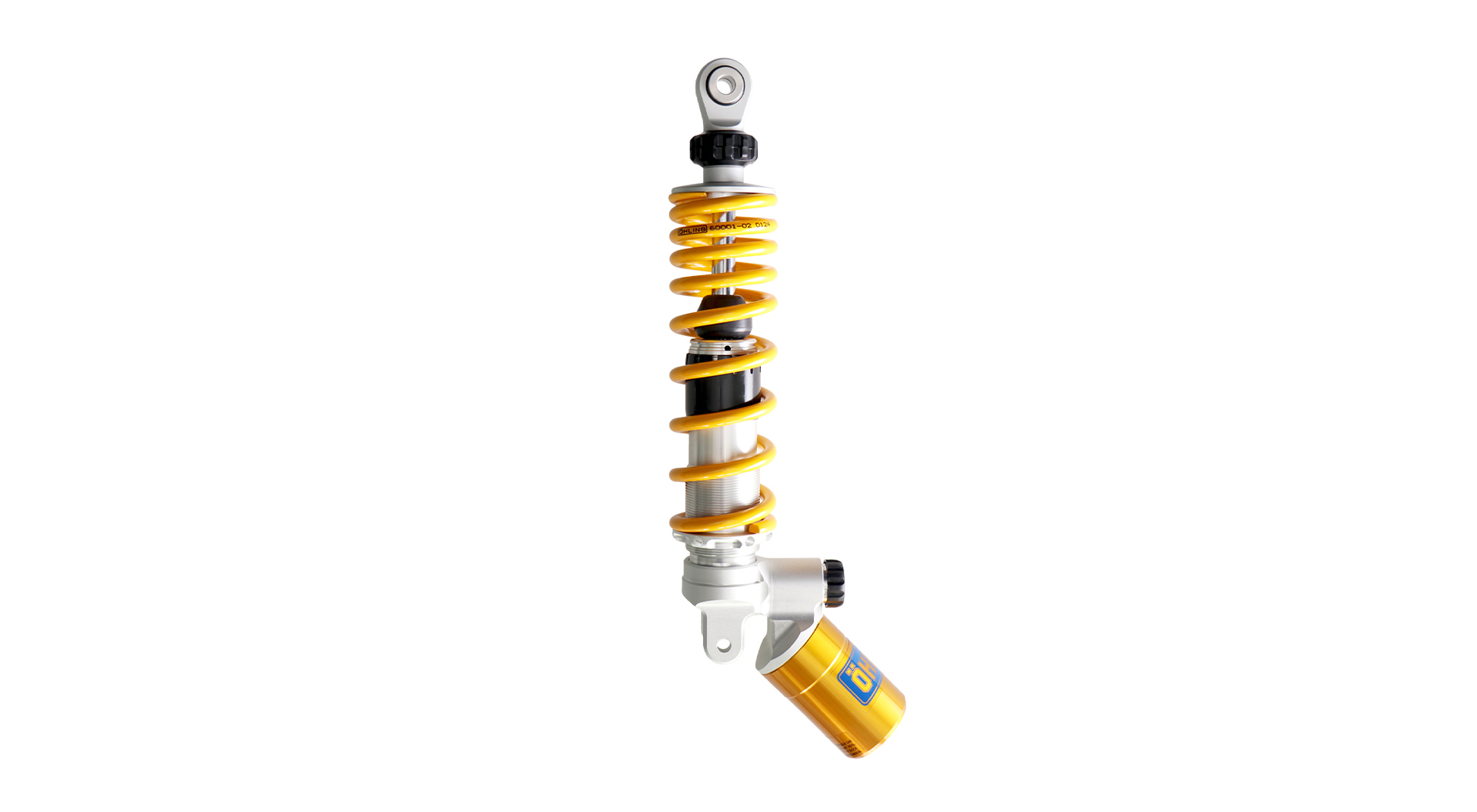 Ohlins STX 36 rear suspension unit (HO 349) for Honda Giorno+ featuring piggy-back reservoir and full adjustability in compression and rebound damping and spring preload.
